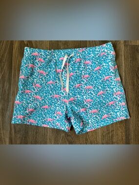 Chubbies Youth L 14/16 Swim Trunks Blue/Pink Flamingos 3 pockets 4” inseam